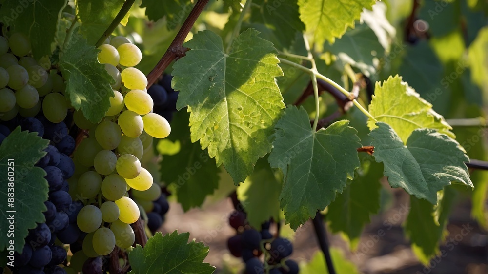 Grape leaves vine plant branch with tendrils in vineyard. Grape leaves vine plant branch with tendrils in vineyard.
