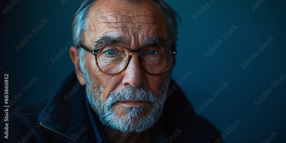 Obraz premium Man with serious look against blue background