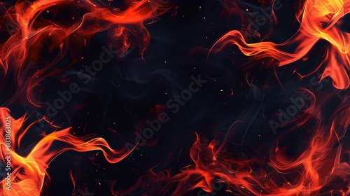 pattern with red flame of fire on black background