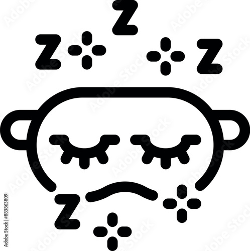 Simple sleep mask icon with closed eyes and zzz symbols, representing concepts such as sleep, rest, and relaxation