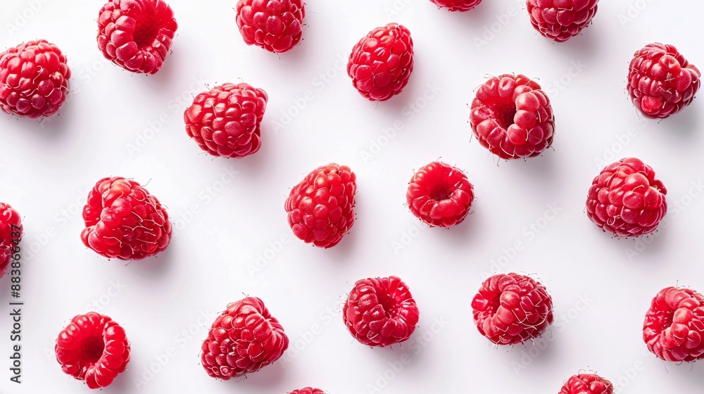 a group of raspberries on a white surface a group of raspberries on a white surface