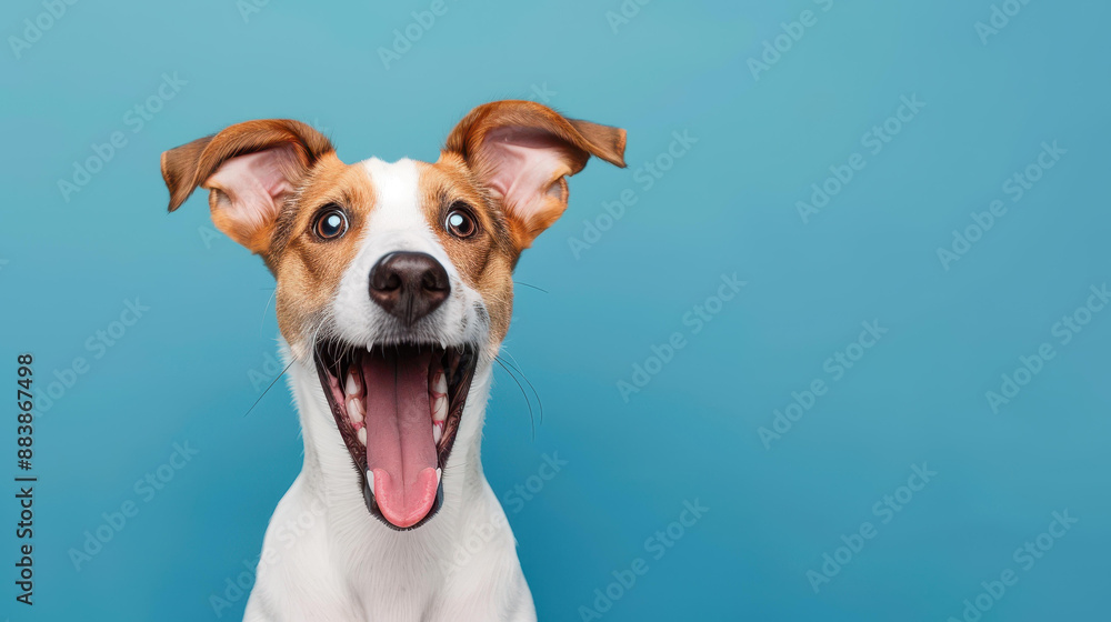 Digital artwork of a funny and excited dog with a shocked expression on a blue background. Digital artwork of a funny and excited dog with a shocked expression on a blue background.