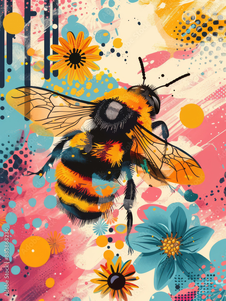 Retro Buzz: 70s Cartoon Bee - abstract colorful wallpaper