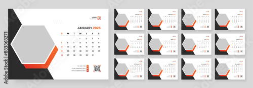 Desk Calendar Template 2025, Calendar 2025 corporate template design set, 12 months included