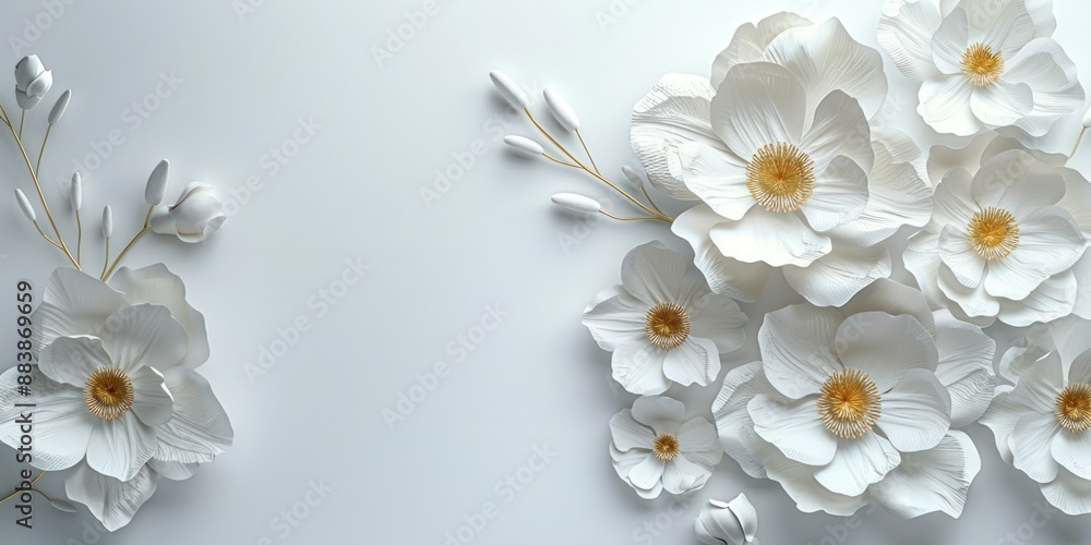 Fototapeta premium White Paper Flowers On White Background 
