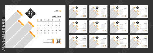 Desk calendar design template 2025, Monthly planner design in corporate and business style, Week start on Sunday