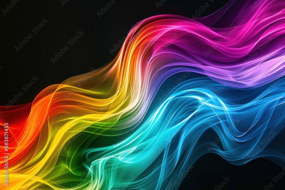 Abstract rainbow color swirl wave on black background. Flow liquid lines design element Abstract rainbow color swirl wave on black background. Flow liquid lines design element