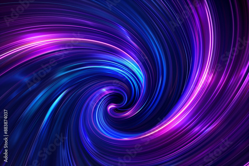 Neon glowing circle lines making a tunnel with vanishing point. Color lights abstract motion. Speed effect. Colorful wave spiral curve. Black background. Chaos wavy texture. Parallel pattern.