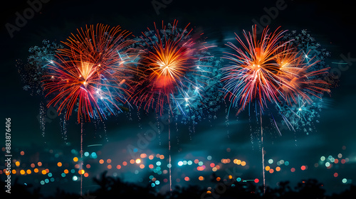 Fireworks show under defocus or blur concepts with isolated black background at night, this celebration is for the International Fireworks Festival