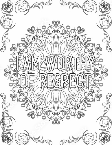 Printable mandala coloring page for kids and adults with affirmation quote for self talk and self care. it helps to succeed and struggle against life to enjoy the tough journey
