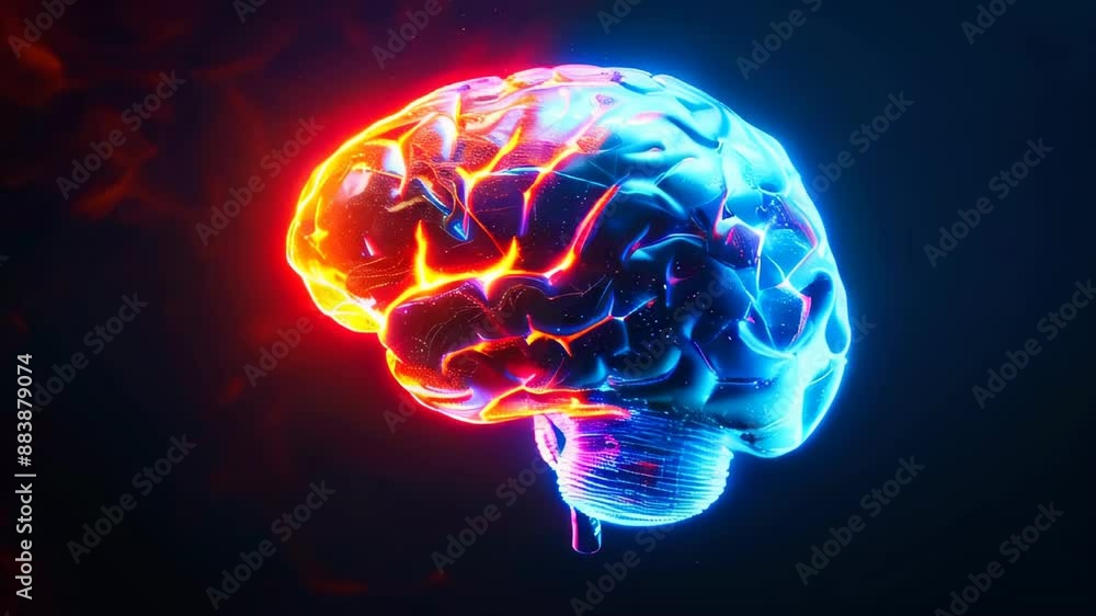 A human brain illuminated with glowing energy lines A human brain illuminated with glowing energy lines