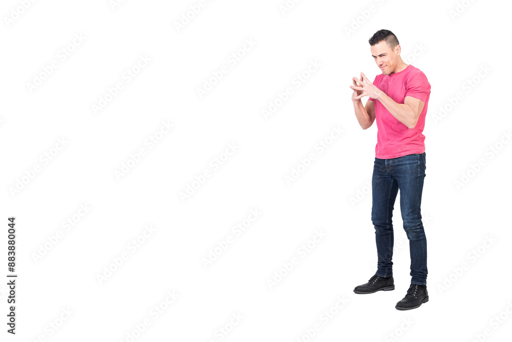 Fototapeta premium Evil guy looking at camera isolated on white background