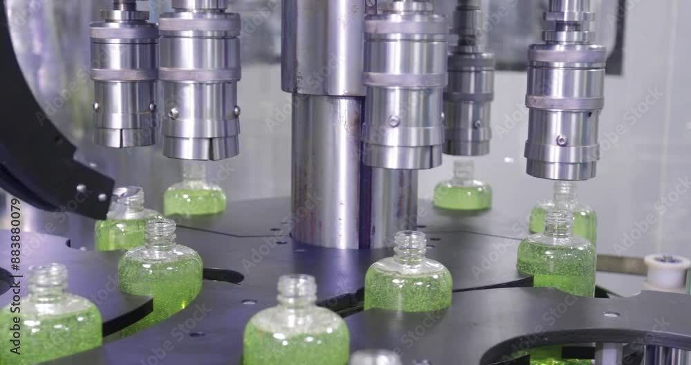 chemical liquid sanitiser gel filling in bottles aqueous soap hand wash detergent production line filling making process in a plastic transparent bottle manufacturing factory. machine filling liquid. chemical liquid sanitiser gel filling in bottles aqueous soap hand wash detergent production line filling making process in a plastic transparent bottle manufacturing factory. machine filling liquid.