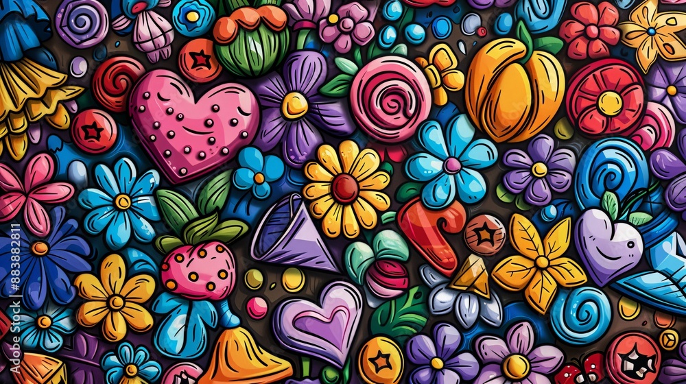Colorful Doodle Flower Pattern Colorful Doodle Flower Pattern