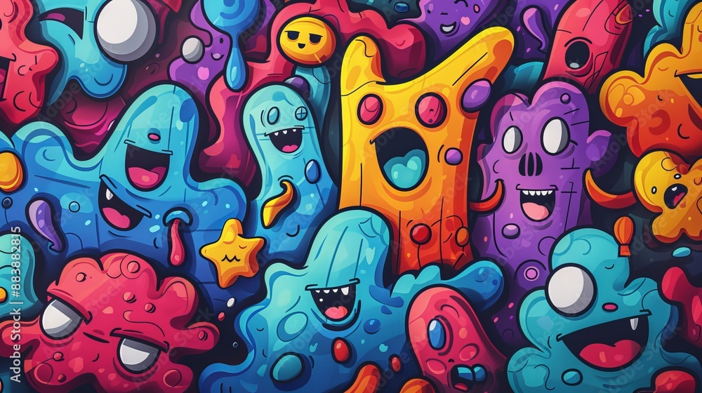 Colorful Cartoon Characters Doodle Art Colorful Cartoon Characters Doodle Art