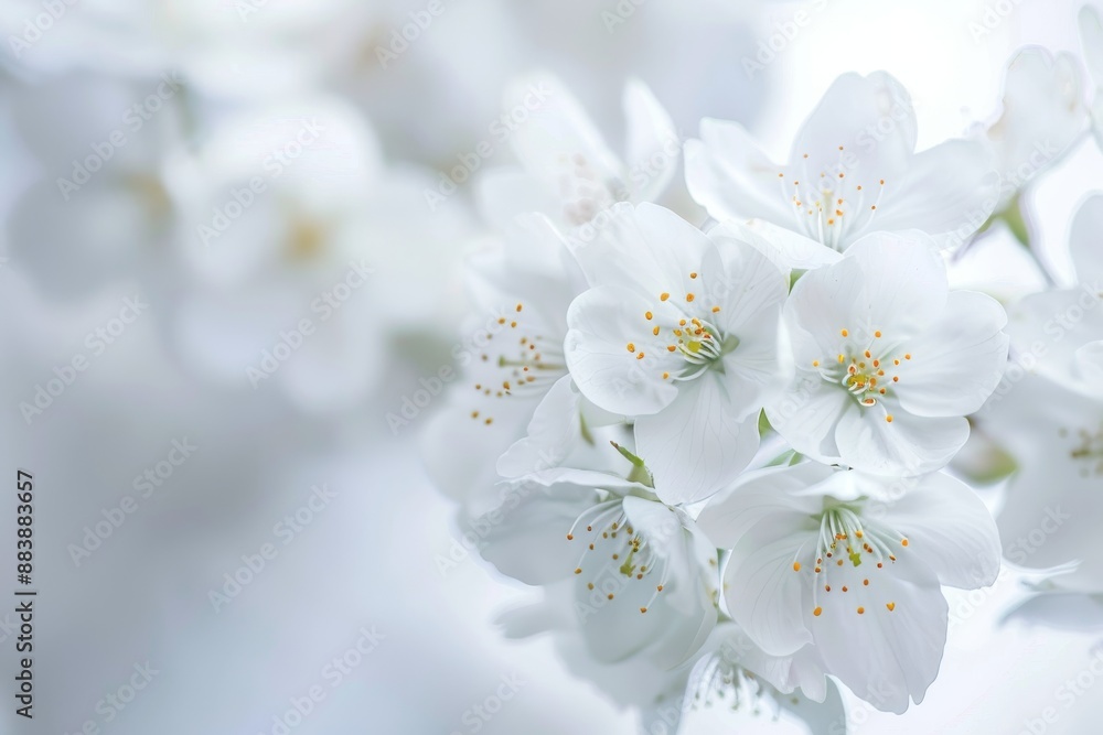 A close-up of delicate white cherry blossoms with a soft focus, creating a serene and tranquil scene A close-up of delicate white cherry blossoms with a soft focus, creating a serene and tranquil scene