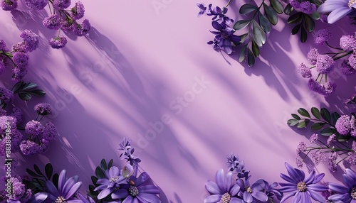 Elegant Purple Floral Background with Shadow Effects and Various Flowers, Decorative Space, International Women's Day Concept © Zalpix
