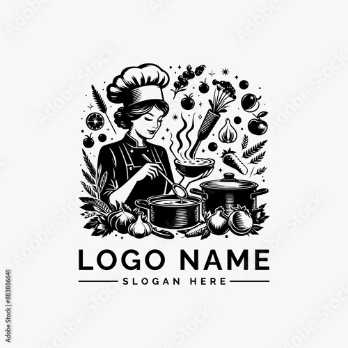 woman chef or cook vector logo