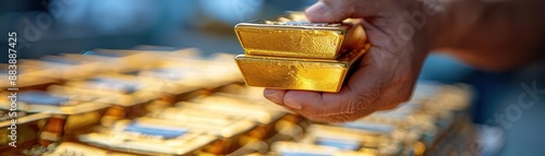 Investor holding gold bars, price increases, market value photo