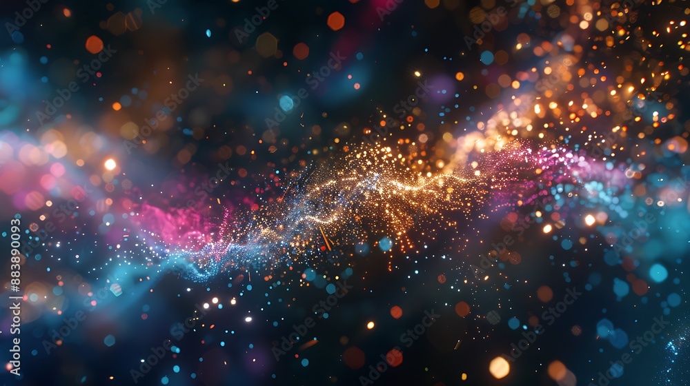 A cascade of multicolored particles flowing through space A cascade of multicolored particles flowing through space