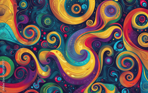 A psychedelic pattern of swirling colors and shapes, reminiscent of the trippy visuals associated with psychedelics neon light spheres.