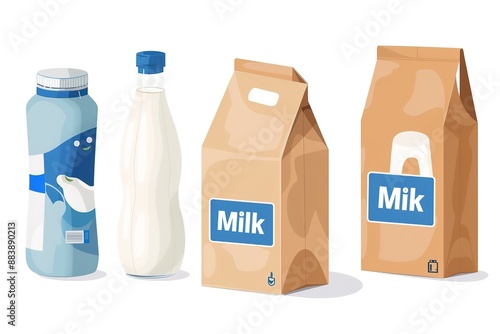 Milk set, icon, stock , logo isolated on a white background. Illustration