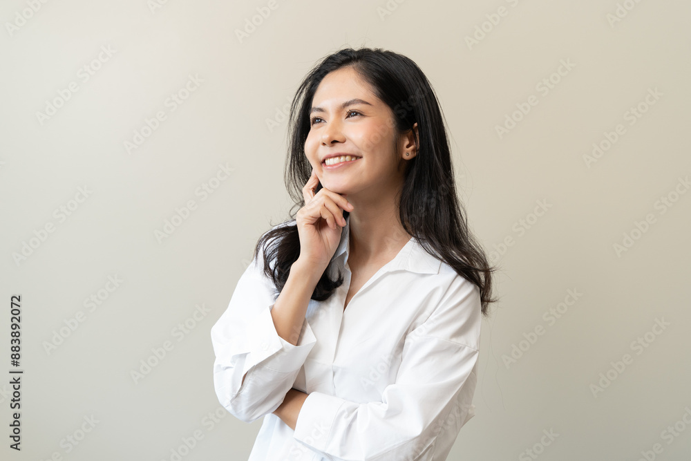 asian woman in casual dress thinking and imagination isolated on background asian woman in casual dress thinking and imagination isolated on background