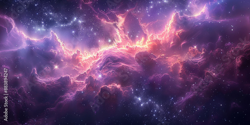 宇宙に輝く星々と紫の光の背景