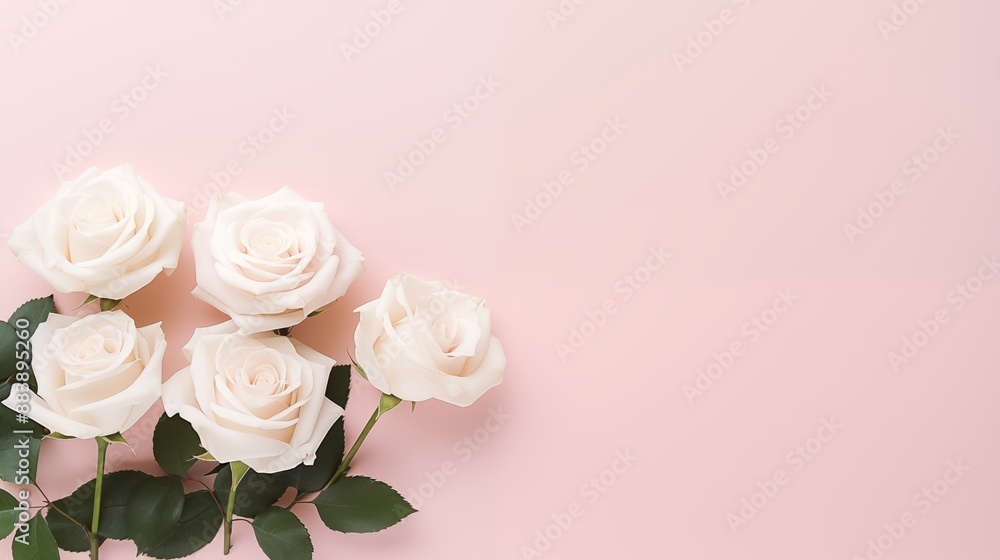 Elegant Pink Roses on a Pastel Background with Leaves Elegant Pink Roses on a Pastel Background with Leaves