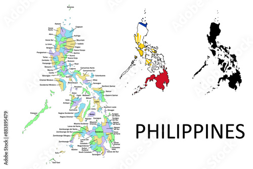 Philippines administrative divisions. Philippines flag and map illustration vector.
