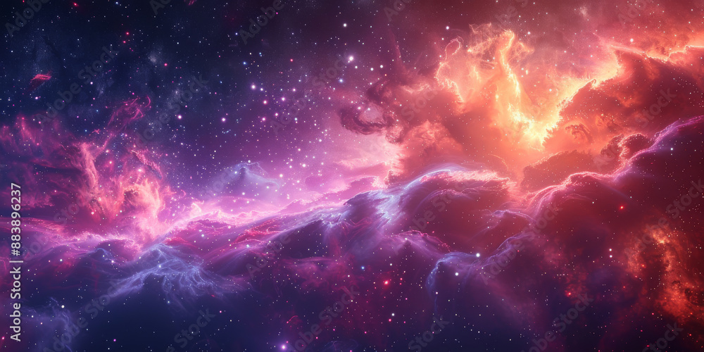 Obraz premium 宇宙に輝く星々と紫の光の背景