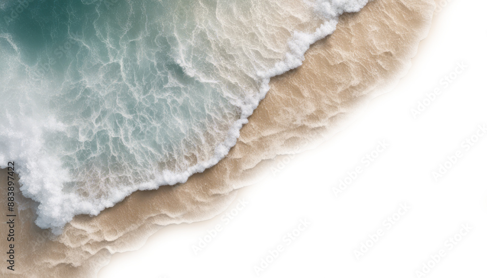 Topview of ocean waves splashing along a sandy beach isolate on transparent background, cutout, png Topview of ocean waves splashing along a sandy beach isolate on transparent background, cutout, png