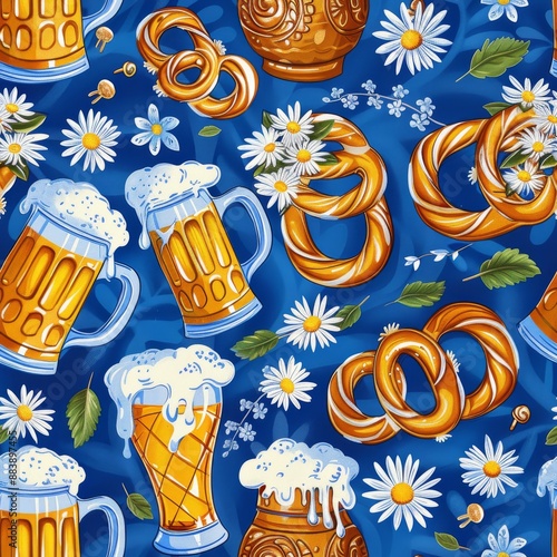 Festive Bavarian Delight: Beer, Pretzels, and Daisies Celebrate Joyful Gatherings photo