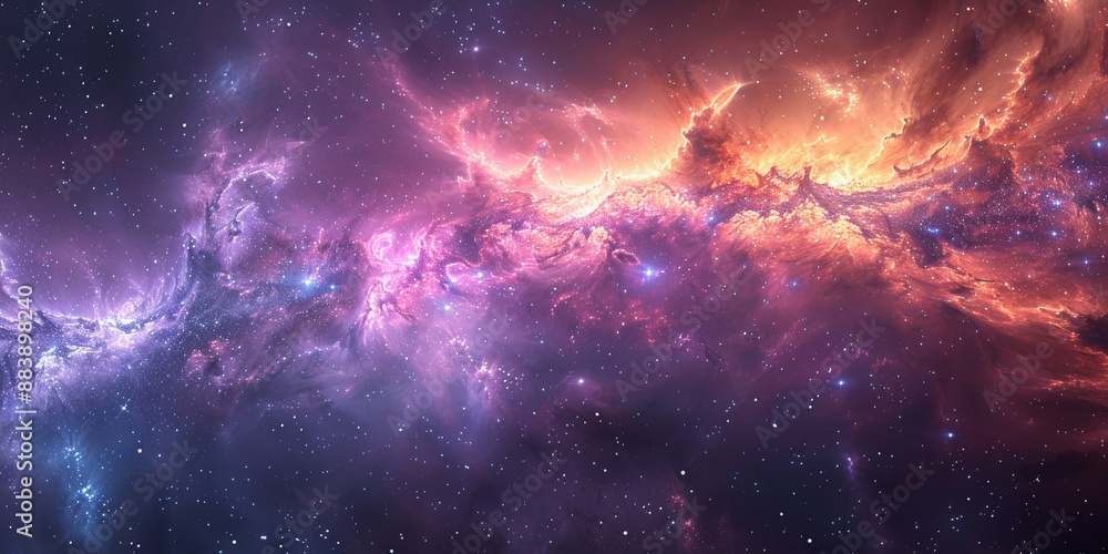 Fototapeta premium 宇宙に輝く星々と紫の光の背景