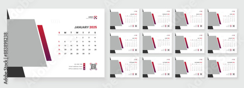 Desk Calendar Template 2025, Calendar 2025 corporate template design set, 12 months included