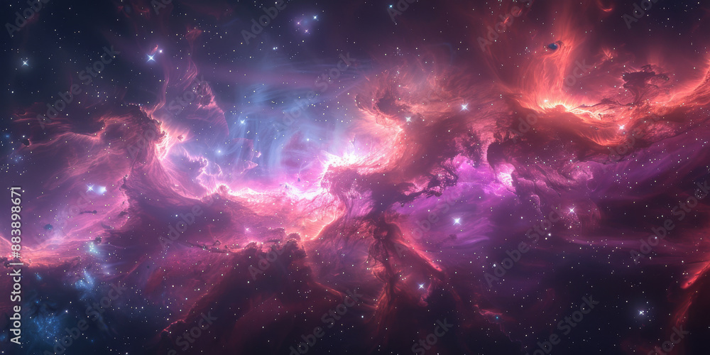 Obraz premium 宇宙に輝く星々と紫の光の背景