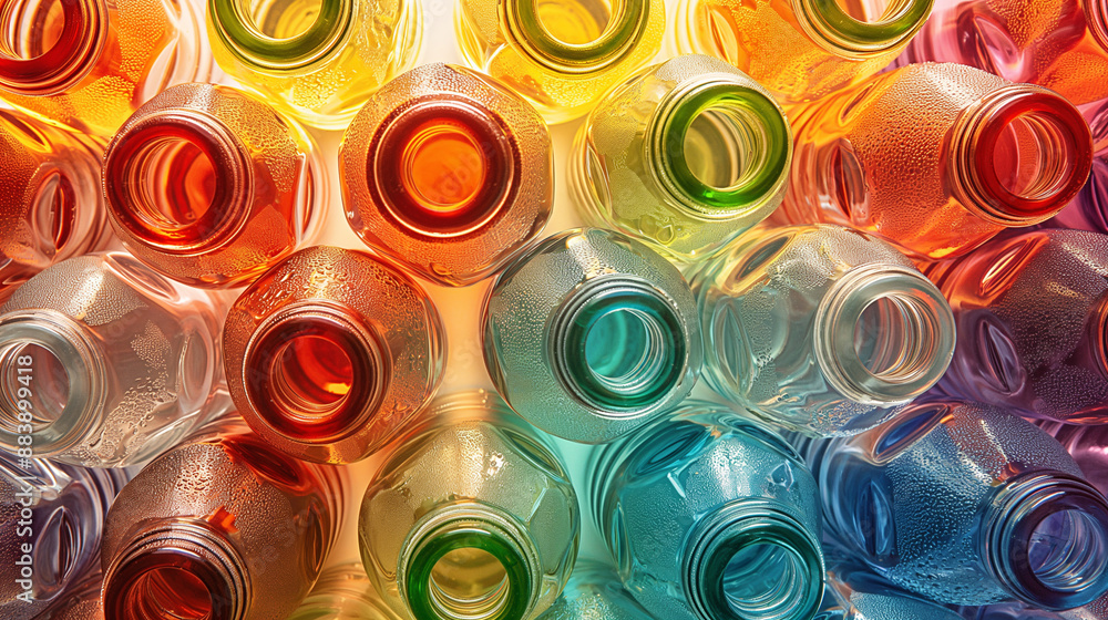 Close-Up of Colorful Glass Bottles Arranged in a Rainbow Pattern Close-Up of Colorful Glass Bottles Arranged in a Rainbow Pattern