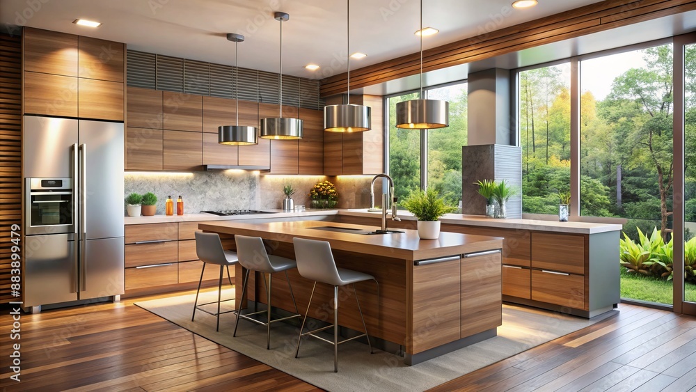Modern kitchen interior features sleek appliances, clean design, and ...
