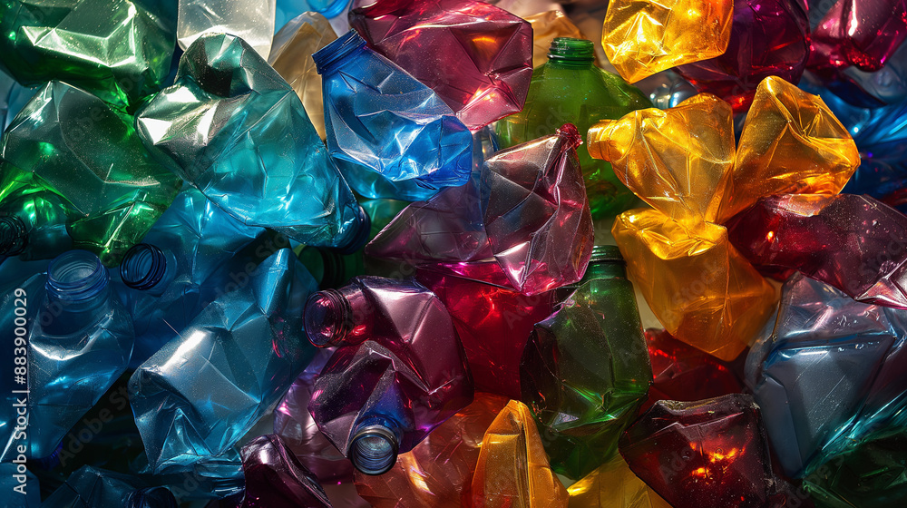 Close Up of Crushed Plastic Bottles in a Recycling Bin Close Up of Crushed Plastic Bottles in a Recycling Bin