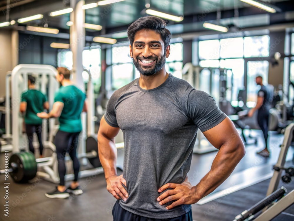Fitness, gym and happy indian man personal trainer ready for workout coaching Fitness, gym and happy indian man personal trainer ready for workout coaching