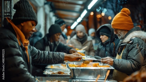 People Receiving Food From Charity