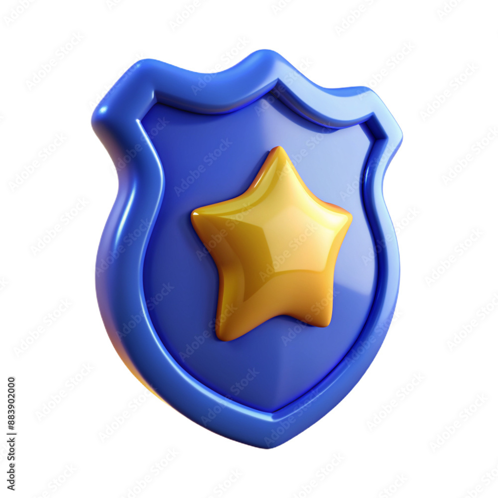 Shiny 3D plastic police badge icon with detailed textures and vibrant colors
