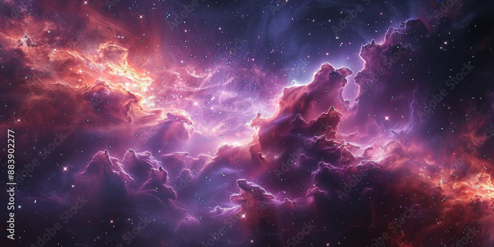 Obraz premium 宇宙に輝く星々と紫の光の背景