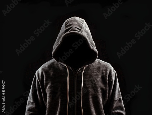 Mysterious hooded figure in darkness symbolizing hacker, thief, or halloween character