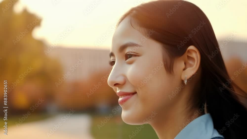 Serene Autumn Portrait of a Smiling Woman Serene Autumn Portrait of a Smiling Woman