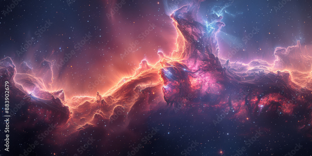 Fototapeta premium 宇宙に輝く星々と紫の光の背景