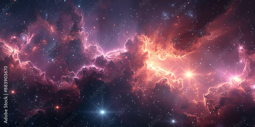 宇宙に輝く星々と紫の光の背景 宇宙に輝く星々と紫の光の背景