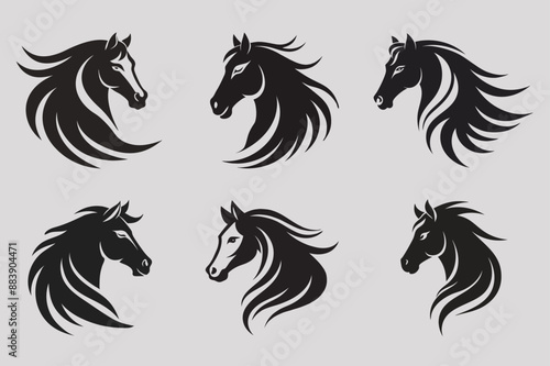 Tableau sur toile Vector Set of Horse Face Logos Isolated on White Background