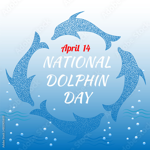 National Dolphin Day design in children's drawn style. photo