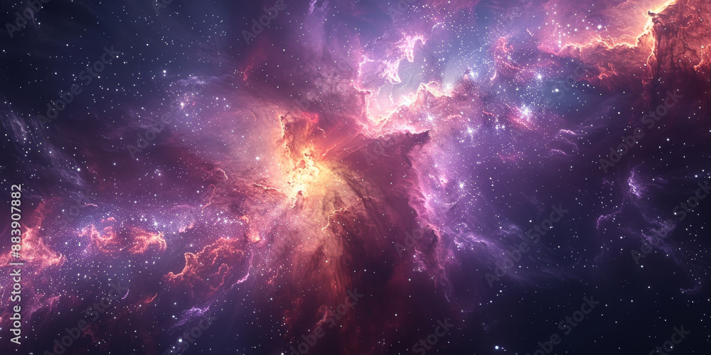 宇宙に輝く星々と紫の光の背景 宇宙に輝く星々と紫の光の背景
